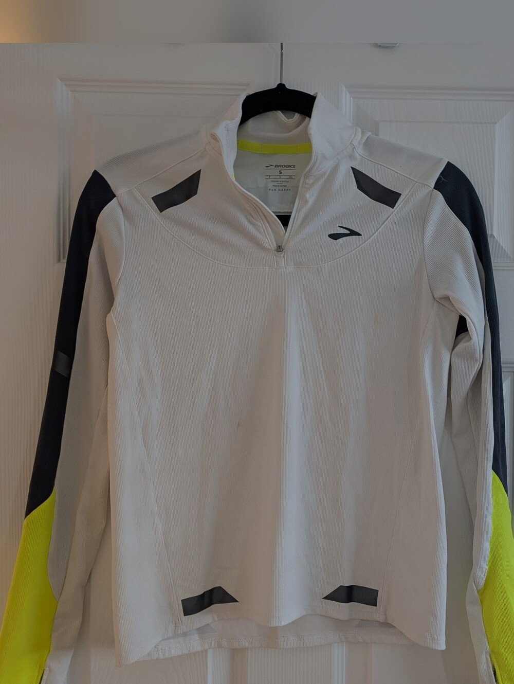 Brooks White Quarter-Zip with Neon Yellow Accent